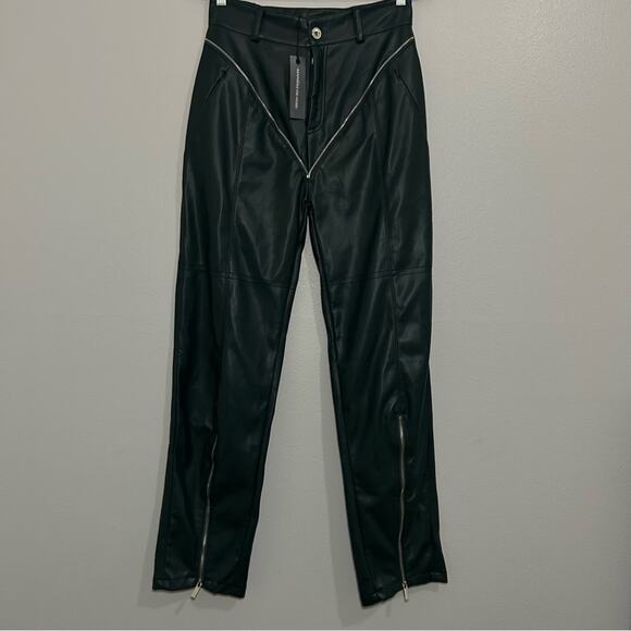 NWT Maniere De Voir Vegan Leather High Waisted Pants Forest Green Size 8 - Picture 4 of 11